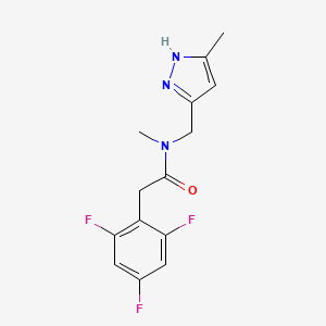 molecular formula C14H14F3N3O B4880245 N-methyl-N-[(5-methyl-1H-pyrazol-3-yl)methyl]-2-(2,4,6-trifluorophenyl)acetamide 