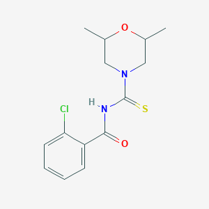 molecular formula C14H17ClN2O2S B4880324 2-chloro-N-[(2,6-dimethyl-4-morpholinyl)carbonothioyl]benzamide 