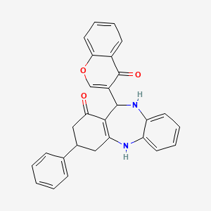 molecular formula C28H22N2O3 B4880344 11-(4-oxo-4H-chromen-3-yl)-3-phenyl-2,3,4,5,10,11-hexahydro-1H-dibenzo[b,e][1,4]diazepin-1-one 