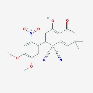 molecular formula C22H21N3O6 B4880358 2-(4,5-dimethoxy-2-nitrophenyl)-4-hydroxy-7,7-dimethyl-5-oxo-3,5,6,7-tetrahydro-1,1(2H)-naphthalenedicarbonitrile 