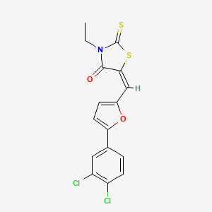 molecular formula C16H11Cl2NO2S2 B4880495 5-{[5-(3,4-dichlorophenyl)-2-furyl]methylene}-3-ethyl-2-thioxo-1,3-thiazolidin-4-one 