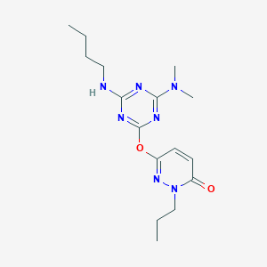 molecular formula C16H25N7O2 B4880790 6-{[4-(butylamino)-6-(dimethylamino)-1,3,5-triazin-2-yl]oxy}-2-propyl-3(2H)-pyridazinone 
