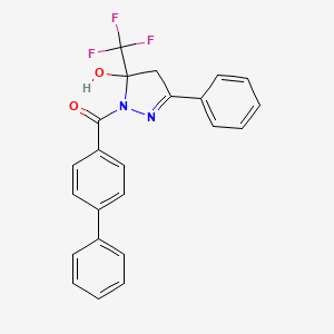 molecular formula C23H17F3N2O2 B4880947 1-(4-biphenylylcarbonyl)-3-phenyl-5-(trifluoromethyl)-4,5-dihydro-1H-pyrazol-5-ol 