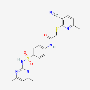molecular formula C22H22N6O3S2 B4881419 2-[(3-cyano-4,6-dimethyl-2-pyridinyl)thio]-N-(4-{[(4,6-dimethyl-2-pyrimidinyl)amino]sulfonyl}phenyl)acetamide 