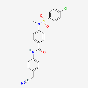 molecular formula C22H18ClN3O3S B4881593 4-[[(4-chlorophenyl)sulfonyl](methyl)amino]-N-[4-(cyanomethyl)phenyl]benzamide 