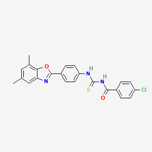 molecular formula C23H18ClN3O2S B4881757 4-chloro-N-({[4-(5,7-dimethyl-1,3-benzoxazol-2-yl)phenyl]amino}carbonothioyl)benzamide 