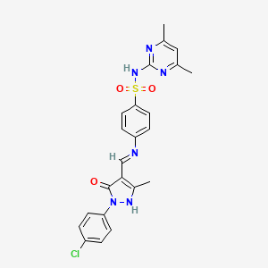 molecular formula C23H21ClN6O3S B4881918 4-({[1-(4-chlorophenyl)-3-methyl-5-oxo-1,5-dihydro-4H-pyrazol-4-ylidene]methyl}amino)-N-(4,6-dimethyl-2-pyrimidinyl)benzenesulfonamide 