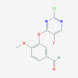 molecular formula C12H8ClFN2O3 B488207 3-[(2-Chloro-5-fluoropyrimidin-4-yl)oxy]-4-methoxybenzaldehyde CAS No. 500018-47-3