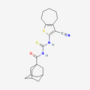 molecular formula C22H27N3OS2 B4882253 N-{[(3-cyano-5,6,7,8-tetrahydro-4H-cyclohepta[b]thien-2-yl)amino]carbonothioyl}-1-adamantanecarboxamide 