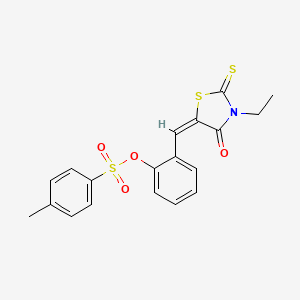 molecular formula C19H17NO4S3 B4882417 2-[(3-ethyl-4-oxo-2-thioxo-1,3-thiazolidin-5-ylidene)methyl]phenyl 4-methylbenzenesulfonate 