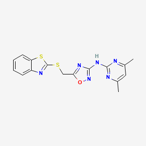 molecular formula C16H14N6OS2 B4882802 N-{5-[(1,3-benzothiazol-2-ylthio)methyl]-1,2,4-oxadiazol-3-yl}-4,6-dimethyl-2-pyrimidinamine 