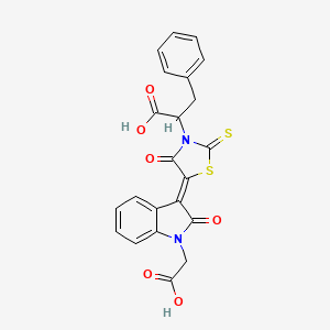 2-{5-[1-(carboxymethyl)-2-oxo-1,2-dihydro-3H-indol-3-ylidene]-4-oxo-2-thioxo-1,3-thiazolidin-3-yl}-3-phenylpropanoic acid