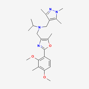 molecular formula C24H34N4O3 B4882889 N-{[2-(2,4-dimethoxy-3-methylphenyl)-5-methyl-1,3-oxazol-4-yl]methyl}-N-[(1,3,5-trimethyl-1H-pyrazol-4-yl)methyl]-2-propanamine 