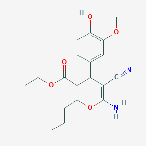molecular formula C19H22N2O5 B4883011 ethyl 6-amino-5-cyano-4-(4-hydroxy-3-methoxyphenyl)-2-propyl-4H-pyran-3-carboxylate 