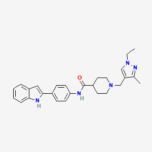 molecular formula C27H31N5O B4883079 1-[(1-ethyl-3-methyl-1H-pyrazol-4-yl)methyl]-N-[4-(1H-indol-2-yl)phenyl]-4-piperidinecarboxamide 