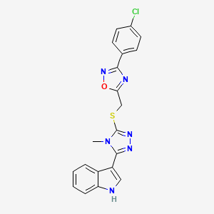 molecular formula C20H15ClN6OS B4883488 3-[5-({[3-(4-chlorophenyl)-1,2,4-oxadiazol-5-yl]methyl}thio)-4-methyl-4H-1,2,4-triazol-3-yl]-1H-indole 