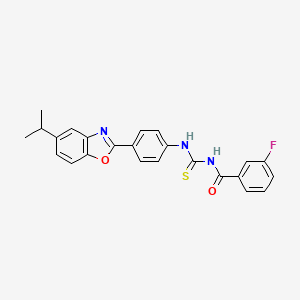 molecular formula C24H20FN3O2S B4883499 3-fluoro-N-({[4-(5-isopropyl-1,3-benzoxazol-2-yl)phenyl]amino}carbonothioyl)benzamide 