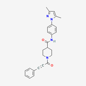 molecular formula C26H26N4O2 B4883687 N-[4-(3,5-dimethyl-1H-pyrazol-1-yl)phenyl]-1-(3-phenyl-2-propynoyl)-4-piperidinecarboxamide 