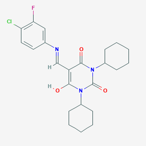 molecular formula C23H27ClFN3O3 B4883714 5-{[(4-chloro-3-fluorophenyl)amino]methylene}-1,3-dicyclohexyl-2,4,6(1H,3H,5H)-pyrimidinetrione 