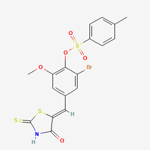 molecular formula C18H14BrNO5S3 B4884237 2-bromo-6-methoxy-4-[(4-oxo-2-thioxo-1,3-thiazolidin-5-ylidene)methyl]phenyl 4-methylbenzenesulfonate 