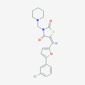 molecular formula C20H19ClN2O3S B488453 5-{[5-(3-Chlorophenyl)-2-furyl]methylene}-3-(1-piperidinylmethyl)-1,3-thiazolidine-2,4-dione CAS No. 501350-00-1