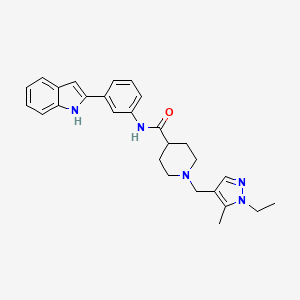 molecular formula C27H31N5O B4884669 1-[(1-ethyl-5-methyl-1H-pyrazol-4-yl)methyl]-N-[3-(1H-indol-2-yl)phenyl]-4-piperidinecarboxamide 