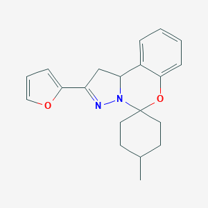 molecular formula C20H22N2O2 B488469 2'-(Furan-2-yl)-4-methyl-1',10b'-dihydrospiro[cyclohexane-1,5'-pyrazolo[1,5-c][1,3]benzoxazine] CAS No. 956741-92-7