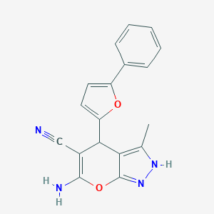 6-Amino-3-methyl-4-(5-phenyl-2-furyl)-1,4-dihydropyrano[2,3-c]pyrazole-5-carbonitrile