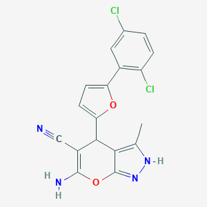 molecular formula C18H12Cl2N4O2 B488474 6-Amino-4-[5-(2,5-dichlorophenyl)furan-2-yl]-3-methyl-2,4-dihydropyrano[2,3-c]pyrazole-5-carbonitrile CAS No. 609335-64-0