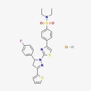 molecular formula C26H26BrFN4O2S3 B4884779 N,N-diethyl-4-{2-[5-(4-fluorophenyl)-3-(2-thienyl)-4,5-dihydro-1H-pyrazol-1-yl]-1,3-thiazol-4-yl}benzenesulfonamide hydrobromide 