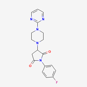 molecular formula C18H18FN5O2 B4884824 1-(4-fluorophenyl)-3-[4-(2-pyrimidinyl)-1-piperazinyl]-2,5-pyrrolidinedione 