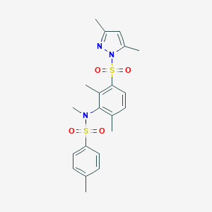 molecular formula C21H25N3O4S2 B488502 N-{3-[(3,5-dimethyl-1H-pyrazol-1-yl)sulfonyl]-2,6-dimethylphenyl}-N,4-dimethylbenzenesulfonamide CAS No. 510737-71-0