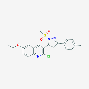 molecular formula C22H22ClN3O3S B488515 2-Chloro-6-ethoxy-3-[5-(4-methylphenyl)-2-methylsulfonyl-3,4-dihydropyrazol-3-yl]quinoline CAS No. 667898-78-4