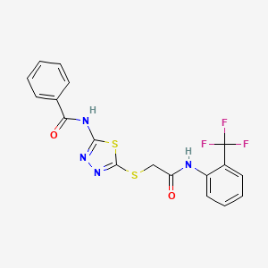 molecular formula C18H13F3N4O2S2 B4885166 N-{5-[(2-oxo-2-{[2-(trifluoromethyl)phenyl]amino}ethyl)thio]-1,3,4-thiadiazol-2-yl}benzamide 