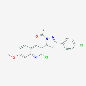 molecular formula C21H17Cl2N3O2 B488517 3-[1-acetyl-3-(4-chlorophenyl)-4,5-dihydro-1H-pyrazol-5-yl]-2-chloro-7-quinolinyl methyl ether CAS No. 488802-39-7