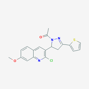 molecular formula C19H16ClN3O2S B488520 1-(5-(2-chloro-7-methoxyquinolin-3-yl)-3-(thiophen-2-yl)-4,5-dihydro-1H-pyrazol-1-yl)ethanone CAS No. 667898-82-0