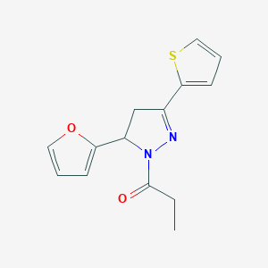 molecular formula C14H14N2O2S B488523 5-(2-furyl)-1-propionyl-3-(2-thienyl)-4,5-dihydro-1H-pyrazole CAS No. 380318-70-7