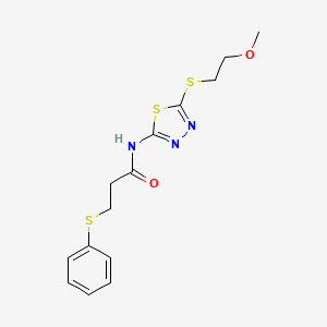 N-{5-[(2-methoxyethyl)thio]-1,3,4-thiadiazol-2-yl}-3-(phenylthio)propanamide