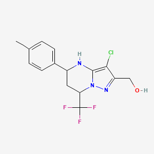 molecular formula C15H15ClF3N3O B4885297 [3-chloro-5-(4-methylphenyl)-7-(trifluoromethyl)-4,5,6,7-tetrahydropyrazolo[1,5-a]pyrimidin-2-yl]methanol 