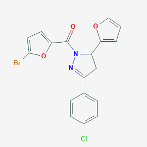 molecular formula C18H12BrClN2O3 B488530 1-(5-bromo-2-furoyl)-3-(4-chlorophenyl)-5-(2-furyl)-4,5-dihydro-1H-pyrazole CAS No. 500275-06-9