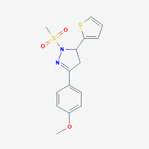 molecular formula C15H16N2O3S2 B488537 3-(4-methoxyphenyl)-1-(methylsulfonyl)-5-(thiophen-2-yl)-4,5-dihydro-1H-pyrazole CAS No. 497942-84-4