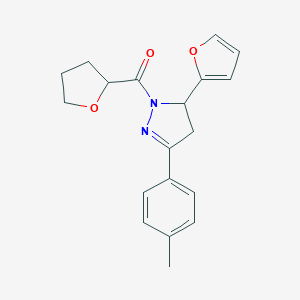 molecular formula C19H20N2O3 B488541 (5-(furan-2-yl)-3-(p-tolyl)-4,5-dihydro-1H-pyrazol-1-yl)(tetrahydrofuran-2-yl)methanone CAS No. 724437-42-7