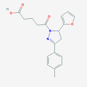 molecular formula C19H20N2O4 B488546 5-[5-(2-furyl)-3-(4-methylphenyl)-4,5-dihydro-1H-pyrazol-1-yl]-5-oxopentanoic acid CAS No. 438482-10-1