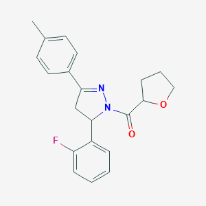molecular formula C21H21FN2O2 B488549 (5-(2-fluorophenyl)-3-(p-tolyl)-4,5-dihydro-1H-pyrazol-1-yl)(tetrahydrofuran-2-yl)methanone CAS No. 438482-37-2