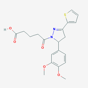 molecular formula C20H22N2O5S B488556 5-[5-(3,4-dimethoxyphenyl)-3-(thiophen-2-yl)-4,5-dihydro-1H-pyrazol-1-yl]-5-oxopentanoic acid CAS No. 511237-89-1