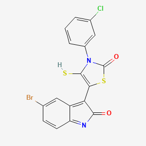 5-bromo-3-[3-(3-chlorophenyl)-2-oxo-4-thioxo-1,3-thiazolidin-5-ylidene]-1,3-dihydro-2H-indol-2-one