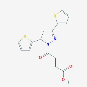 molecular formula C15H14N2O3S2 B488557 4-[3,5-di(2-thienyl)-4,5-dihydro-1H-pyrazol-1-yl]-4-oxobutanoic acid CAS No. 554405-49-1
