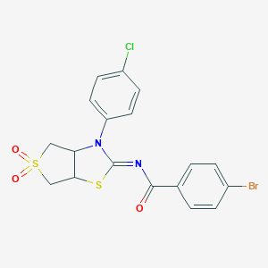 molecular formula C18H14BrClN2O3S2 B488561 4-bromo-N-(3-(4-chlorophenyl)-5,5-dioxidotetrahydrothieno[3,4-d][1,3]thiazol-2(3H)-ylidene)benzamide CAS No. 620590-02-5
