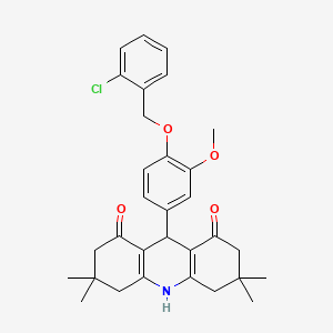 molecular formula C31H34ClNO4 B4885659 9-{4-[(2-chlorobenzyl)oxy]-3-methoxyphenyl}-3,3,6,6-tetramethyl-3,4,6,7,9,10-hexahydro-1,8(2H,5H)-acridinedione 