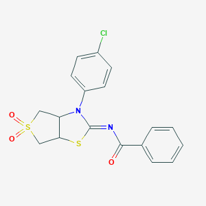 molecular formula C18H15ClN2O3S2 B488581 (Z)-N-(3-(4-chlorophenyl)-5,5-dioxidotetrahydrothieno[3,4-d]thiazol-2(3H)-ylidene)benzamide CAS No. 620543-67-1